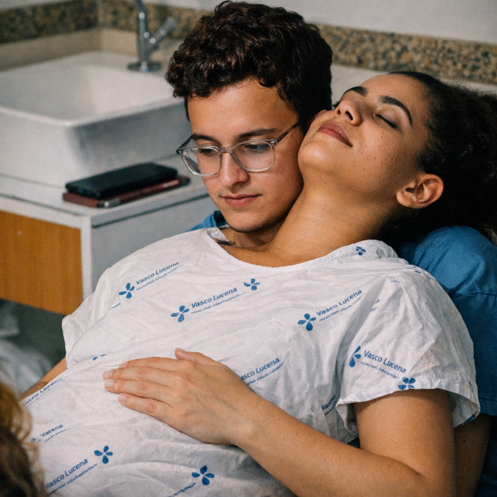 Laboring woman supported by father and doula. Photo by <a href="https://unsplash.com/@maluqueirooz?utm_source=unsplash&utm_medium=referral&utm_content=creditCopyText">Maria Luísa Queiroz</a> on <a href="https://unsplash.com/photos/a-man-holds-a-woman-likely-at-a-hospital-UYasYQ9RU10?utm_source=unsplash&utm_medium=referral&utm_content=creditCopyText">Unsplash</a>       